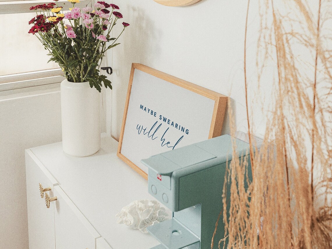 Maybe Swearing Will Help Blue Script Humorous Typography Quote Poster - Image 3