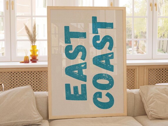 East Coast Teal Distressed Typography Coastal Style Wall Poster