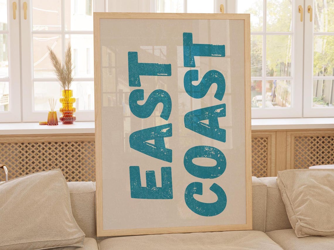 East Coast Teal Distressed Typography Coastal Style Wall Poster