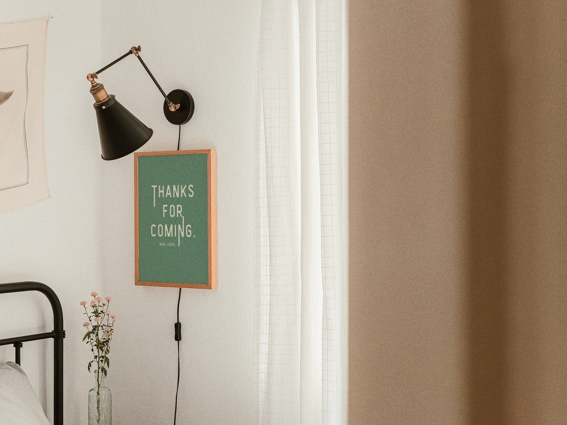 Green Thanks For Coming Leave By Nine Wall Art Quote Leave By 9 Introvert Poster Trendy Apartment Decor Funny Dorm Decor Quirky Fun Wall Art - Image 3