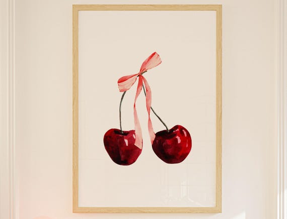 Croquette College Decor Pink Bow Cherry Wall Art Soft Girl Bedroom Decor Trendy Wall Art Vintage Poster Decor For Apartments Ballet Gift Art