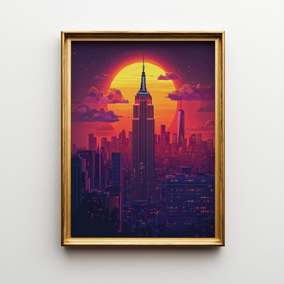 New York City Sunset Print Golden Cityscape Wall Art 245