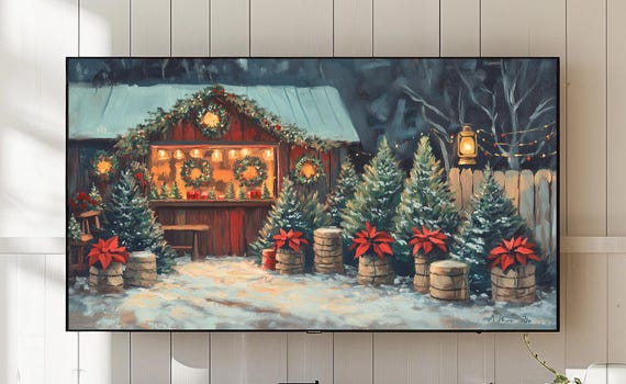Christmas Tree Farm Tv Art Winter Cottage Scene 773