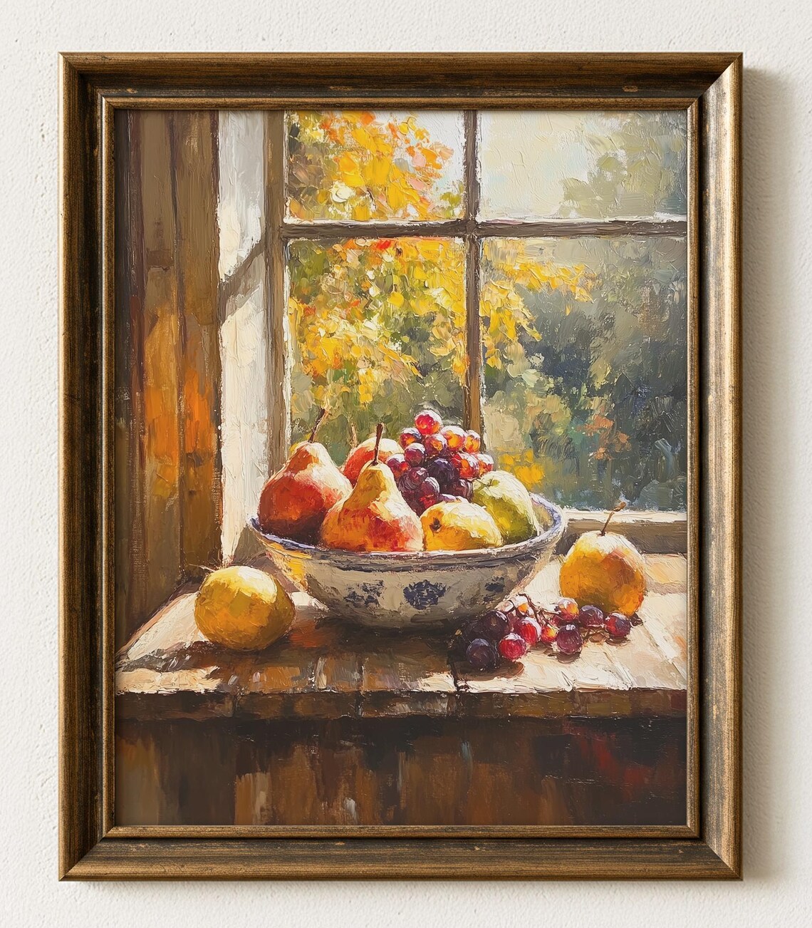 Autumn Still Life Painting Rustic Fruit Ceramic Bowl Wall Art 581