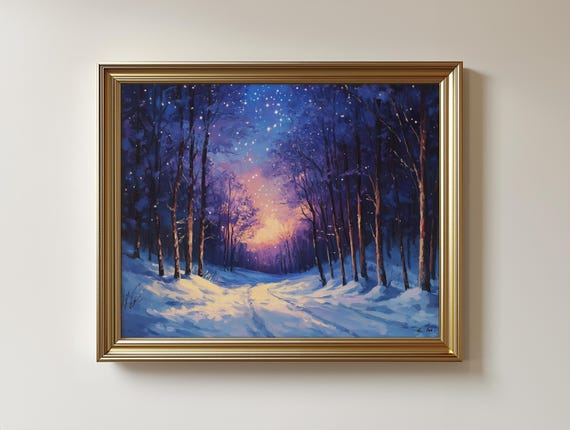Winter Forest Dusk Art Print, Serene Snowy Landscape