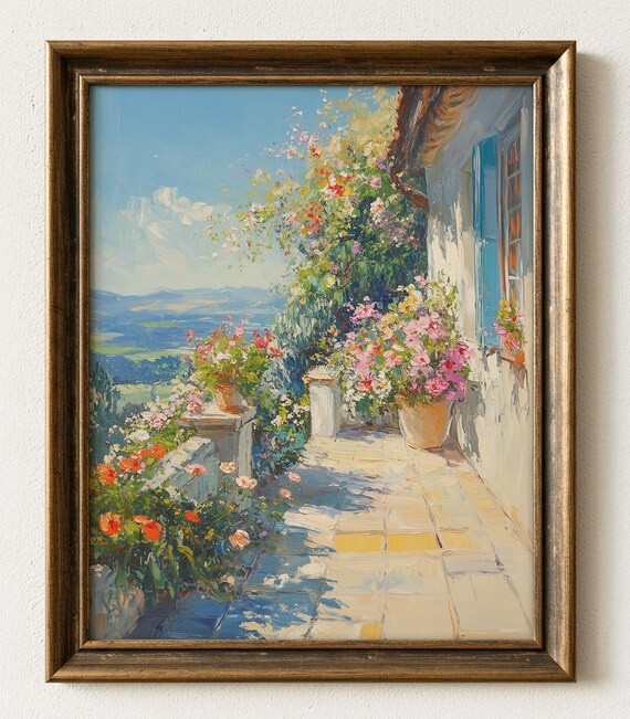 Floral Garden Terrace Art Print Landscape Painting 967