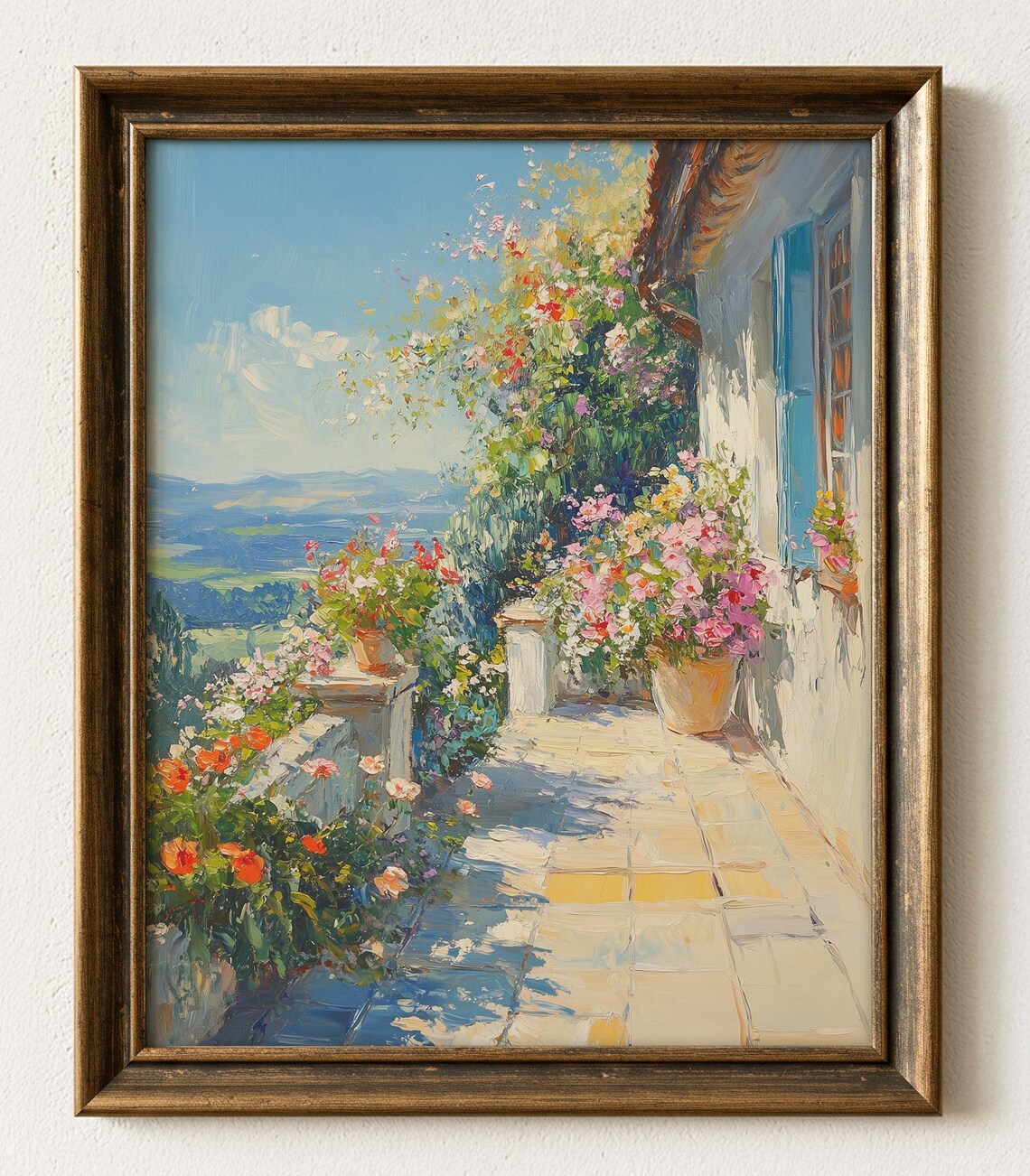 Floral Garden Terrace Art Print Landscape Painting 967