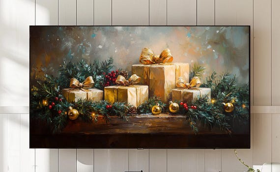 Christmas Still Life Frame Tv Art Festive Holiday Painting 755