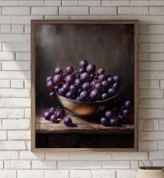 Rustic Grapes Oil Painting Print Vintage Kitchen Wall Art 52