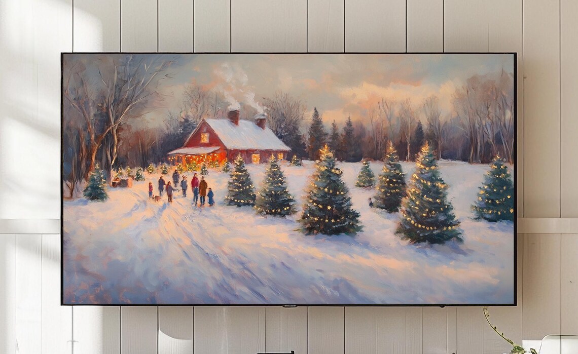 Christmas Tree Farm Painting, Winter Scene Art Print