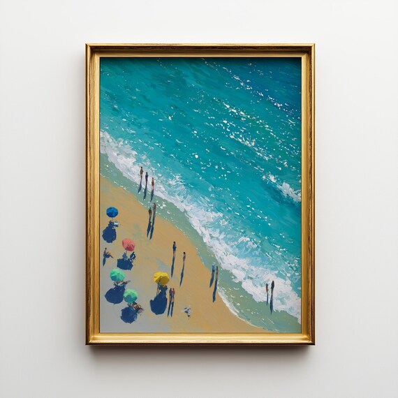 Turquoise Aerial Beach Print Sunlit Coastal Art 522