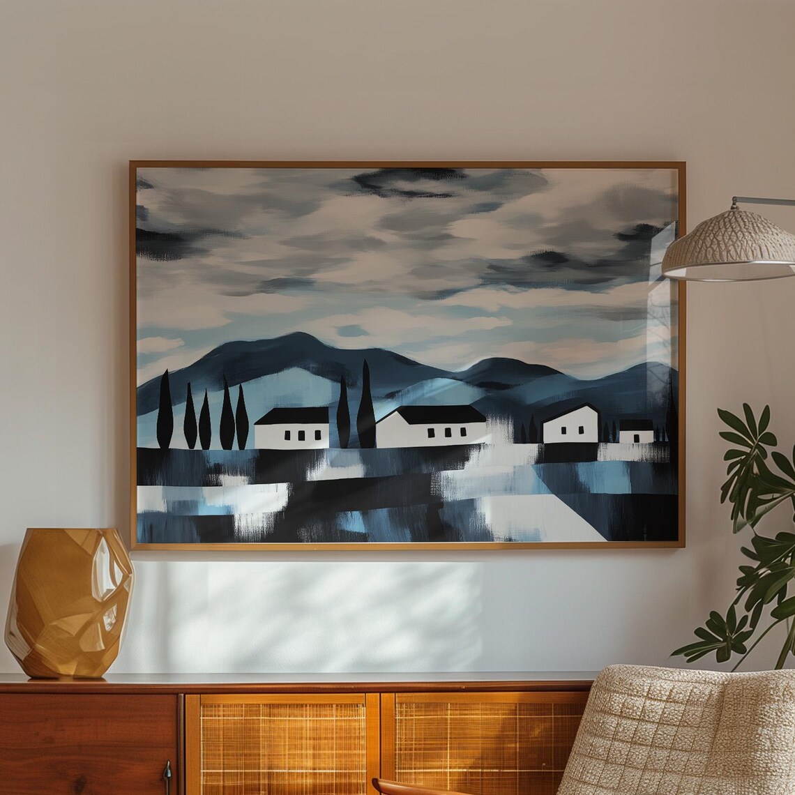 Modern Abstract Village Landscape, Minimalist Nature Art Print - Image 5