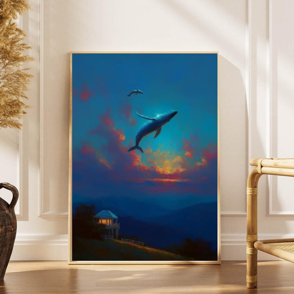 Surreal Whale Art Print, Dreamy Ocean Sky