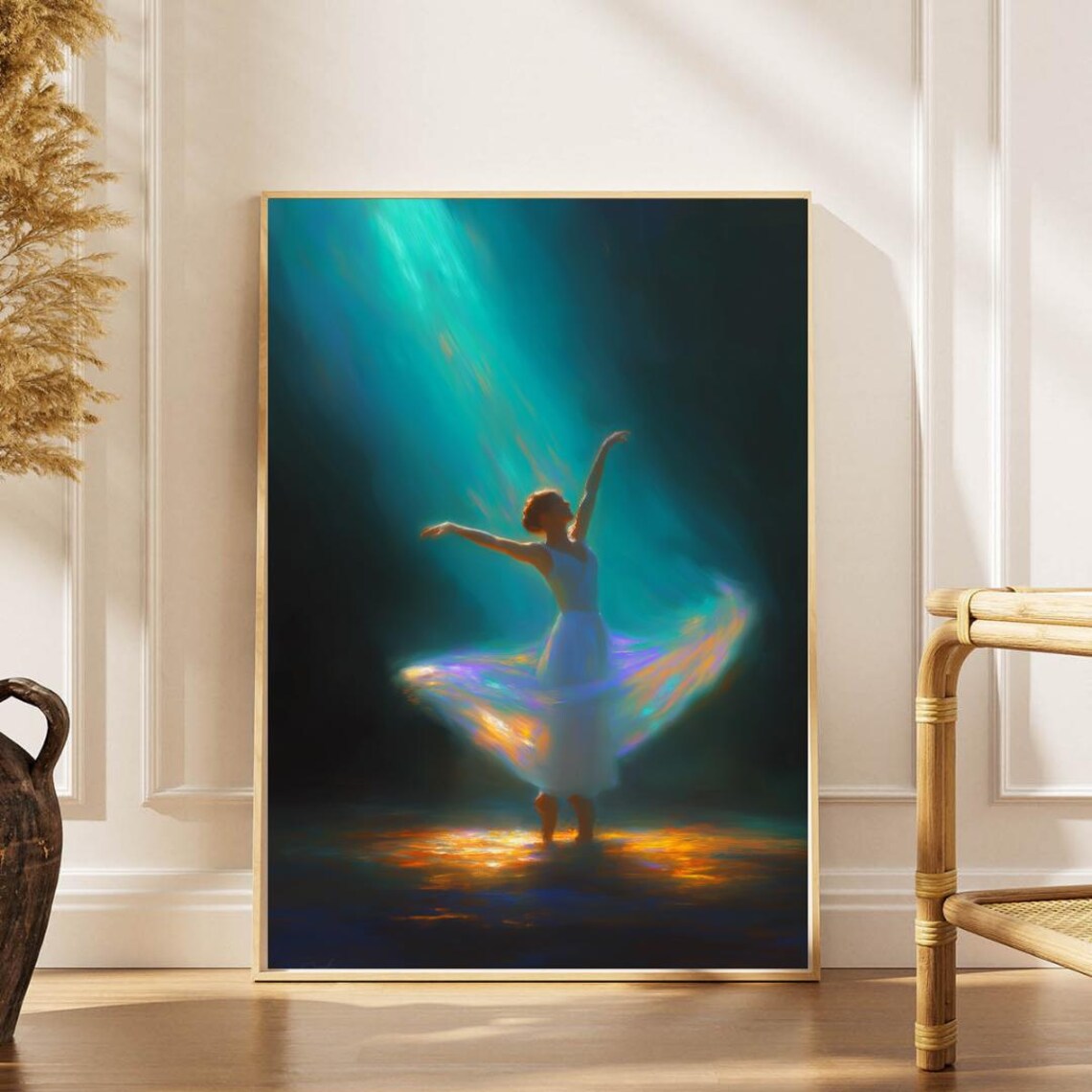 Ballerina Dancing in Teal Light Impressionist Ballet Painting Art Print