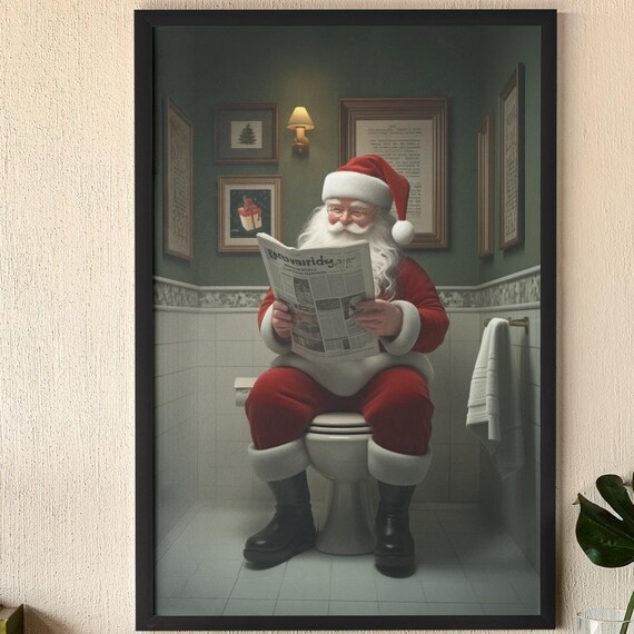 Santa Claus Bathroom Humor Toilet Newspaper Funny Holiday Poster