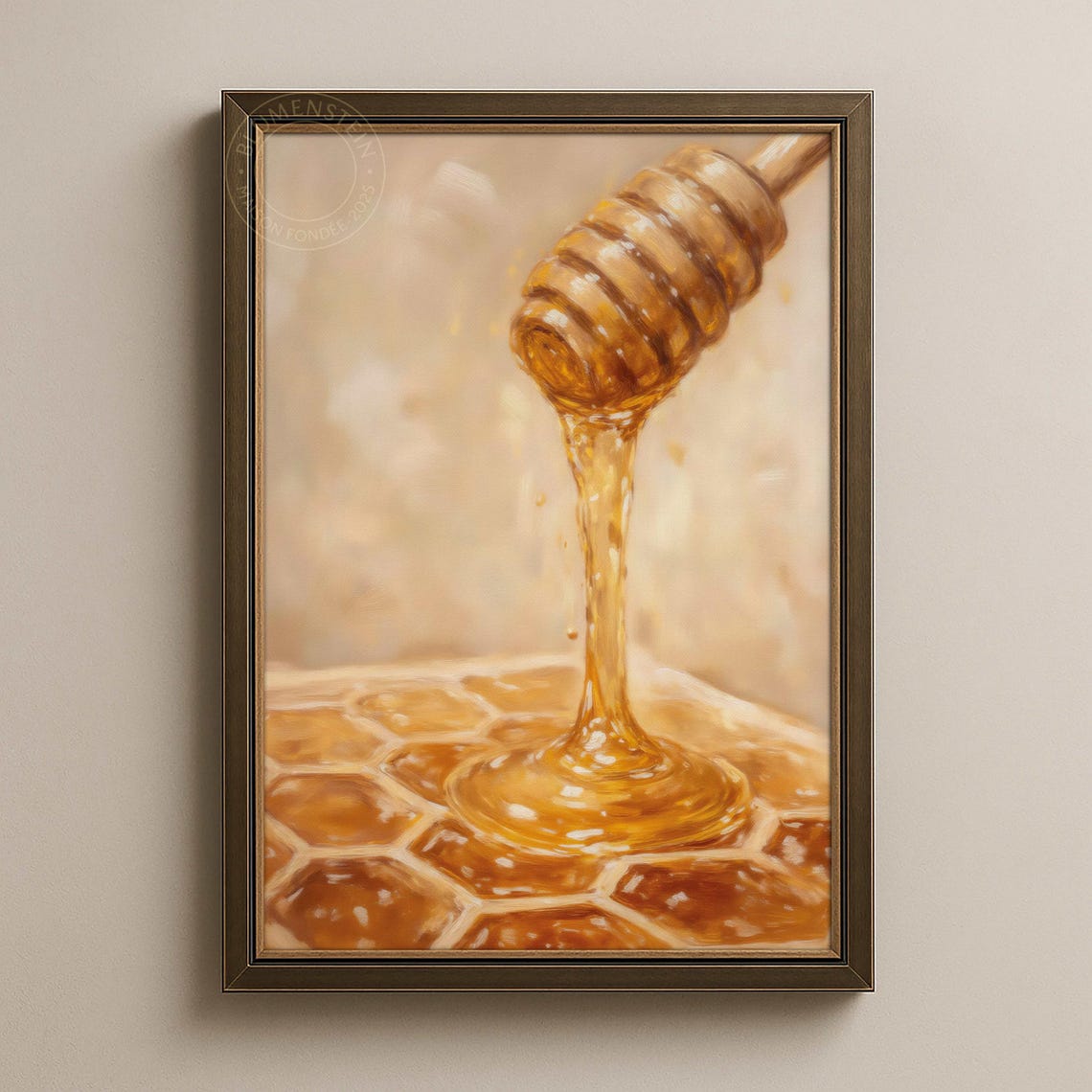 Golden Honey Dipper Dripping Honeycomb Warm Kitchen Wall Poster