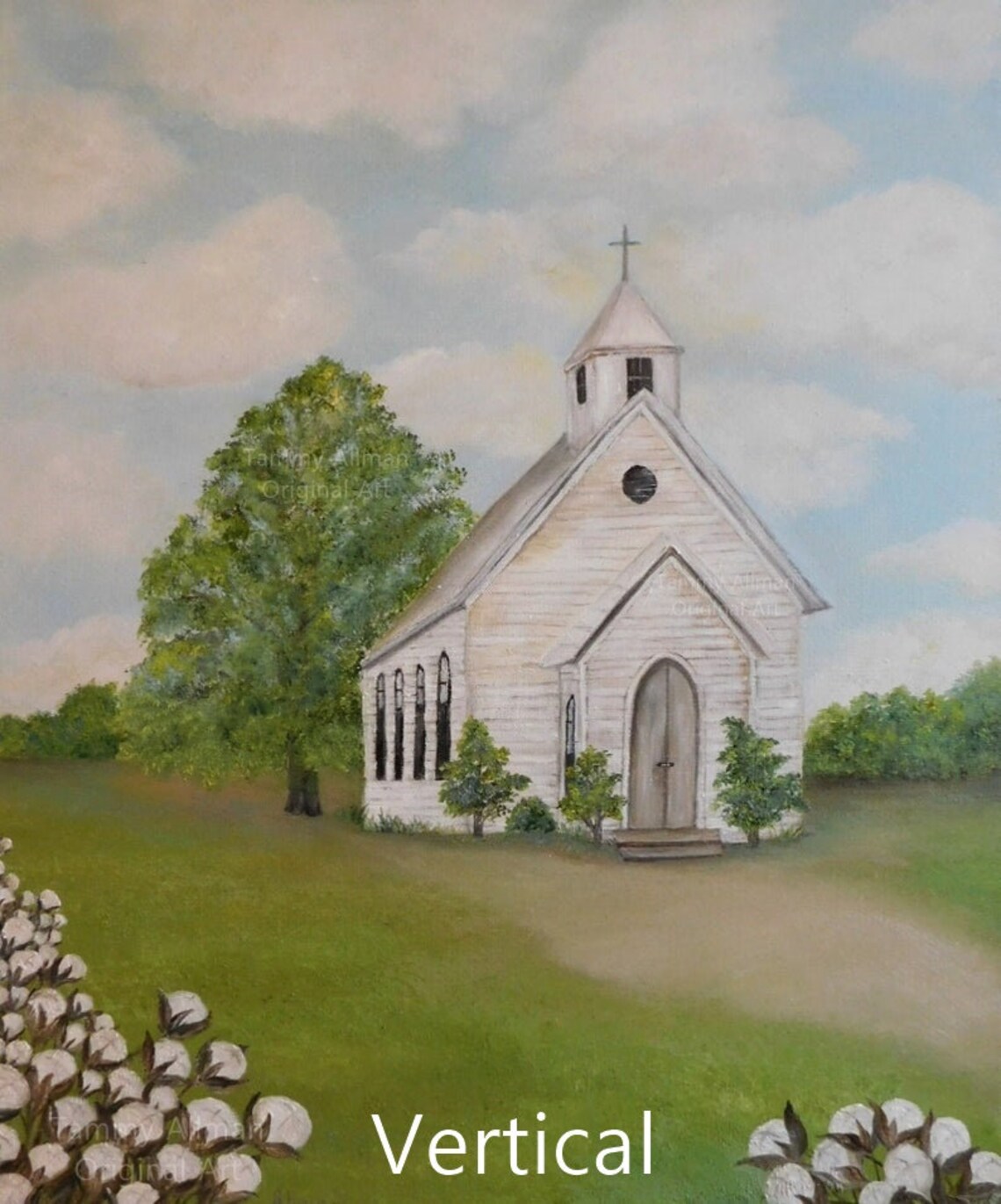 Custom Old Church and Cotton Field Art Print - Image 4