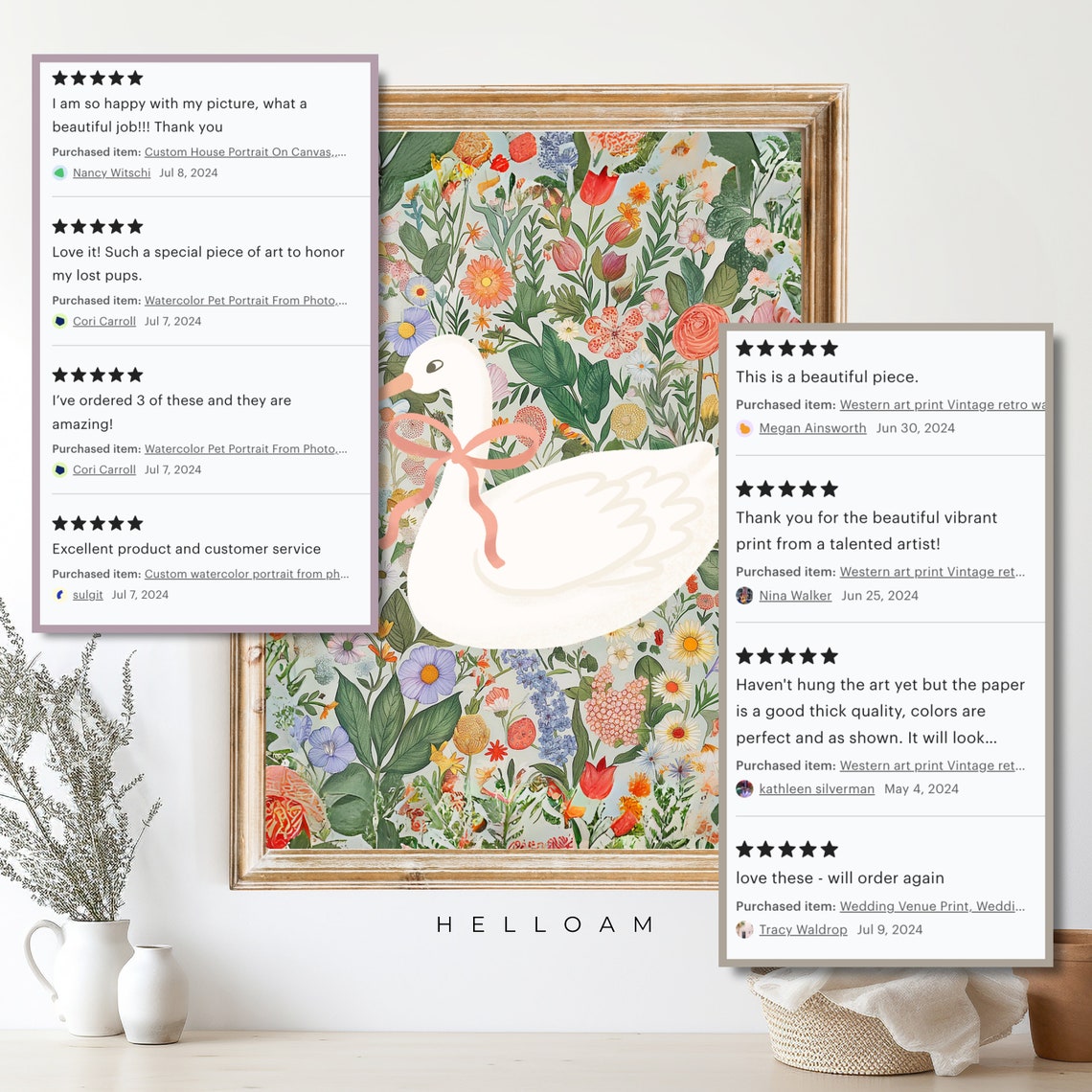 Coquette White Goose Pink Bow Botanical Floral Nursery Wall Art - Image 4