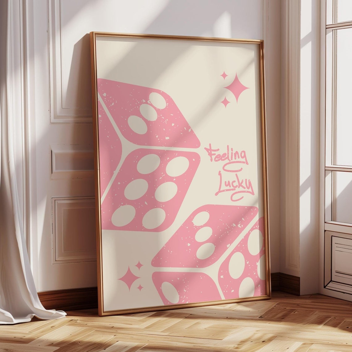 Blush Pink Feeling Lucky Oversized Dice Retro Casino Game Room Poster