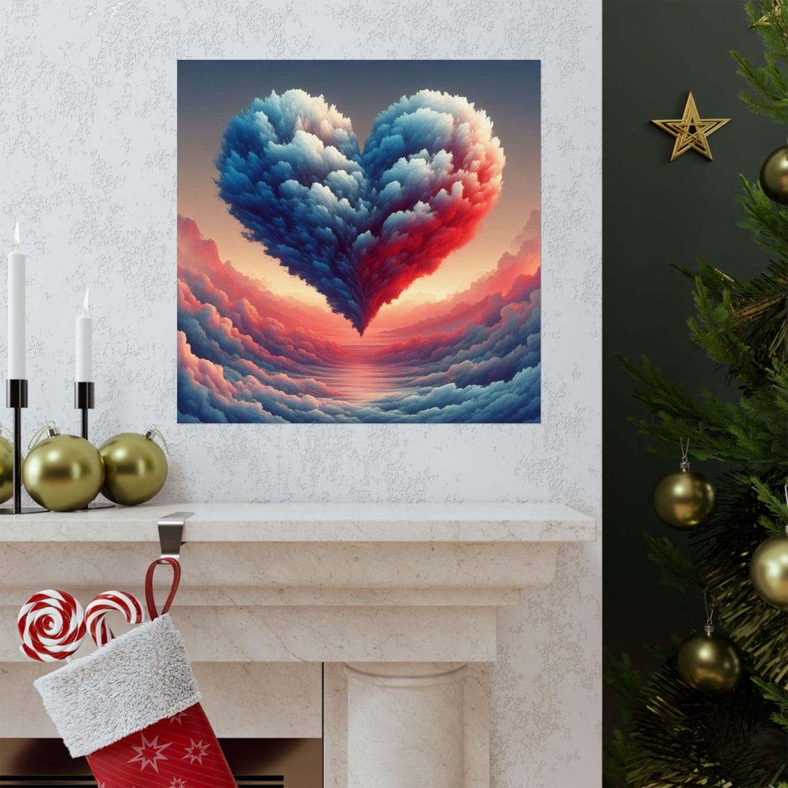 Whimsical Heart Cloud Poster Romantic Wall Art Gift For Couples Bedroom Decor Unique Art Print - Image 3