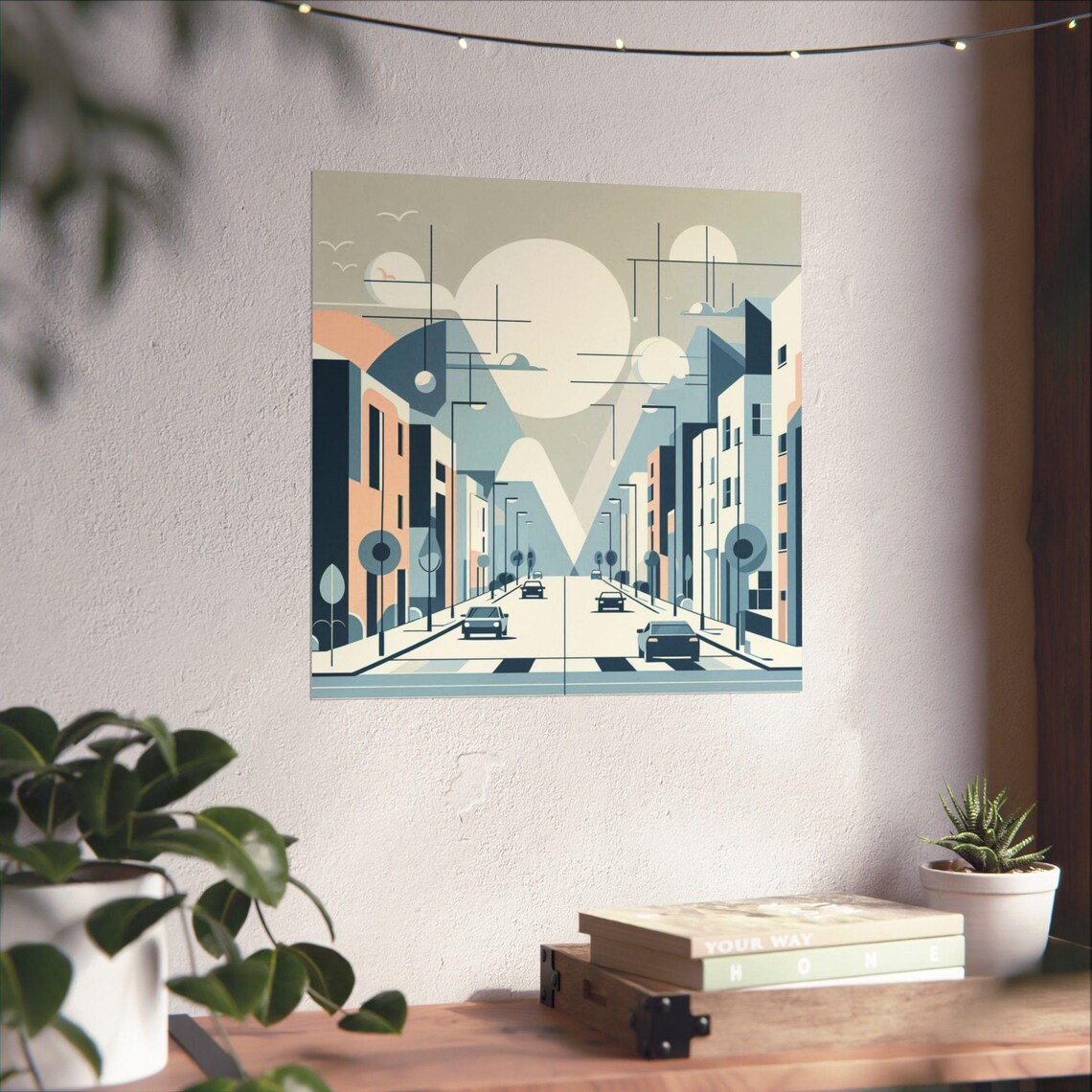 Geometric Minimalist City Street with Cars Pastel Blue Poster - Image 4