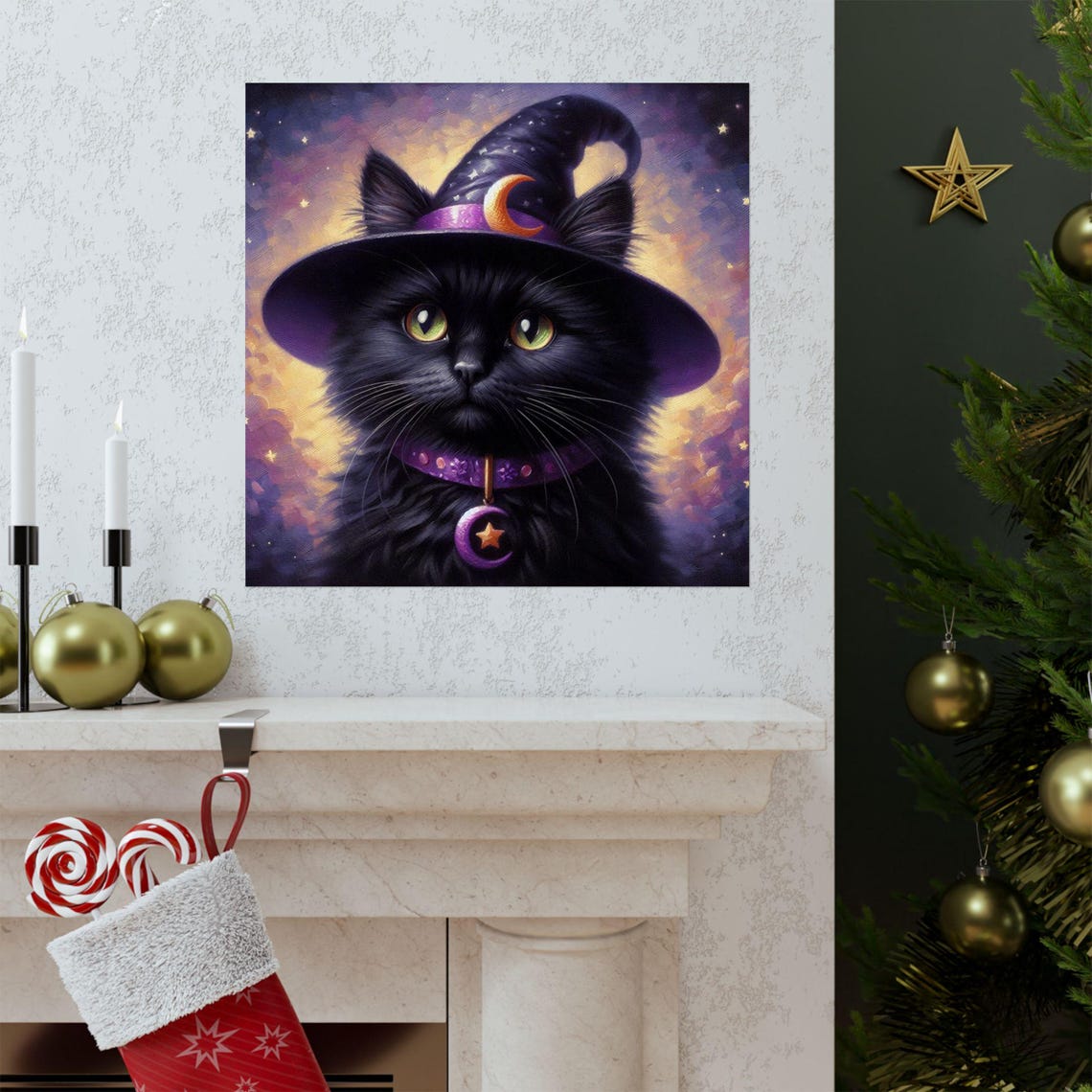 Adorable Black Cat in a Purple Witch Hat Halloween Kitten Poster - Image 3
