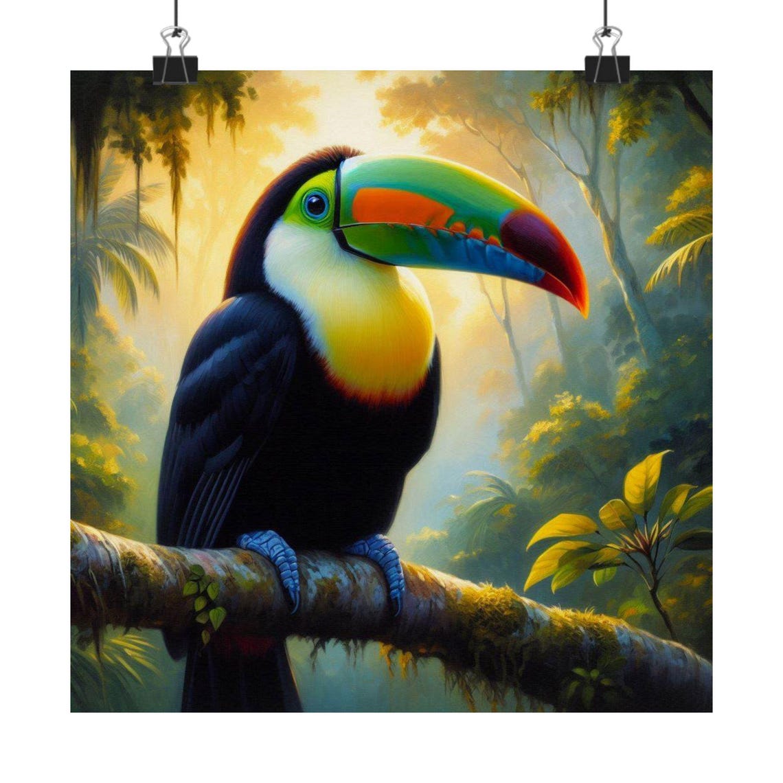 Rainbow-Billed Toucan in Tropical Rainforest Bird Art Poster