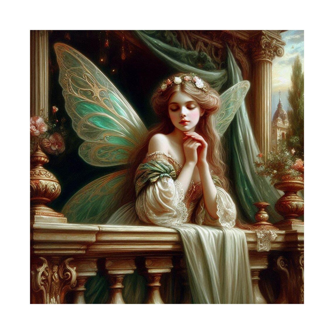 Dreamy Fairy on a Palace Balcony in Moonlight Fantasy Poster - Image 7