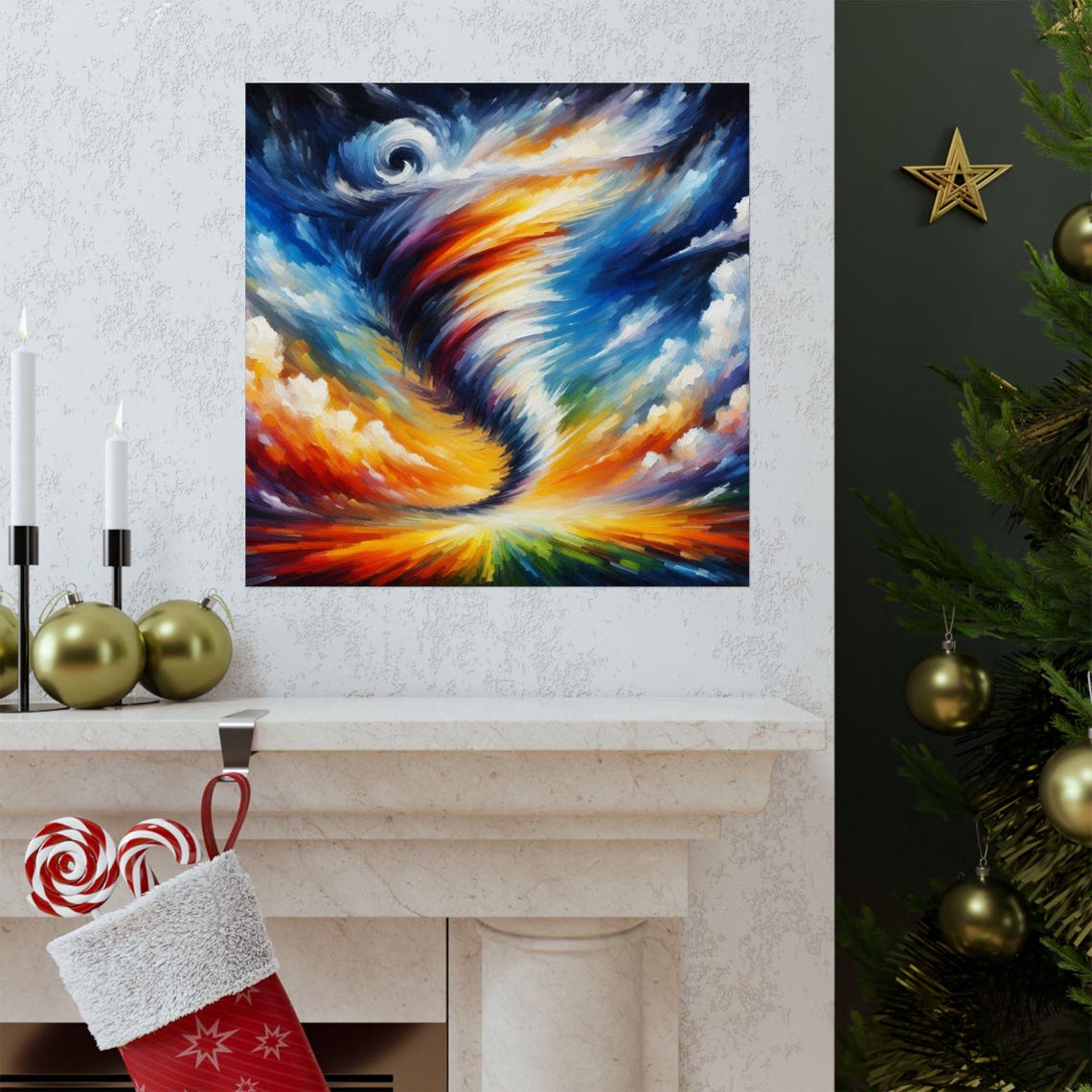 Swirling Sunset Tornado in Fiery Color Storm Abstract Poster - Image 3