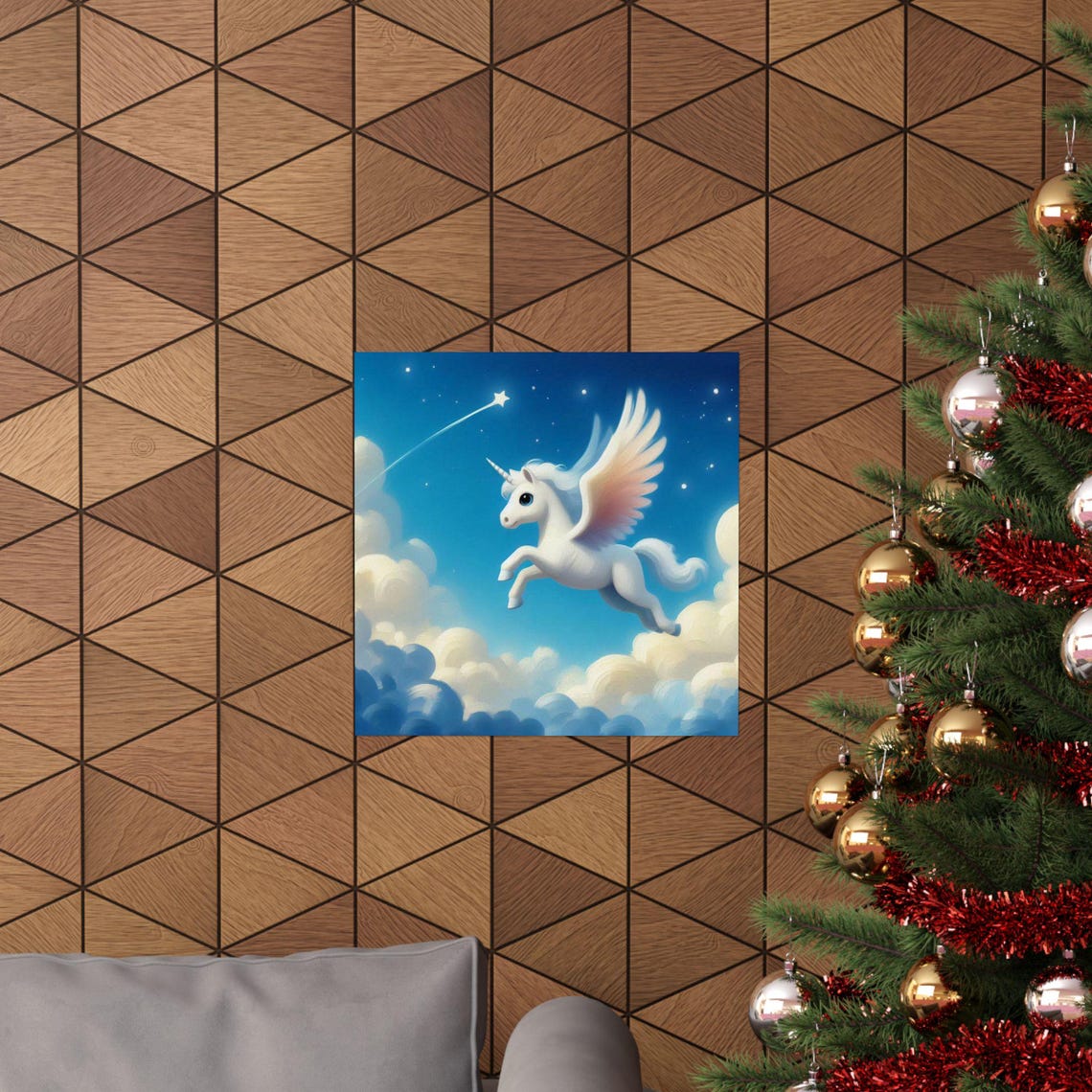 Cute White Winged Unicorn Flying Night Sky Kids Room Art Poster - Image 2
