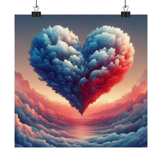 Whimsical Heart Cloud Poster Romantic Wall Art Gift For Couples Bedroom Decor Unique Art Print