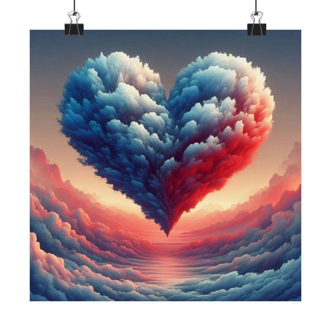 Giant Heart Shaped Cloud Rising Over a Pink Sunset Sky Poster