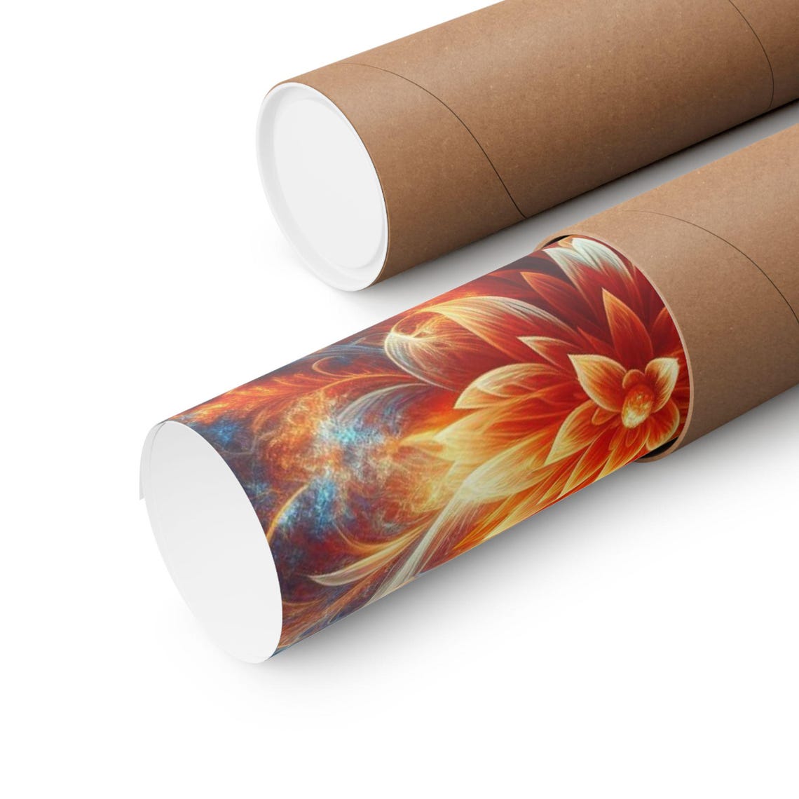 Fractal Fire Bloom Flower Abstract Poster in Orange and Blue Hues - Image 5