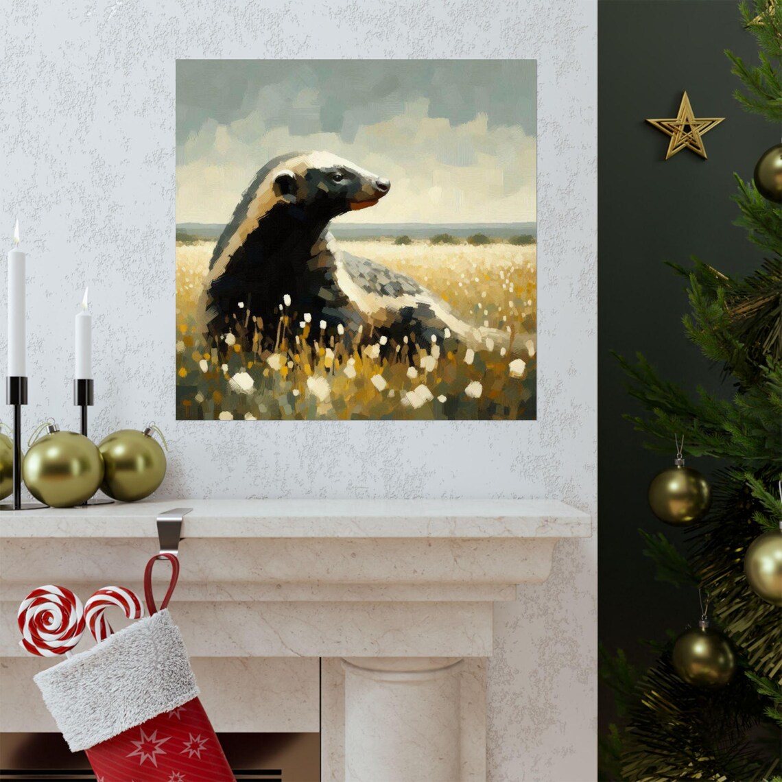 Honey Badger Standing in a Sunlit Wildflower Field Wildlife Poster - Image 3