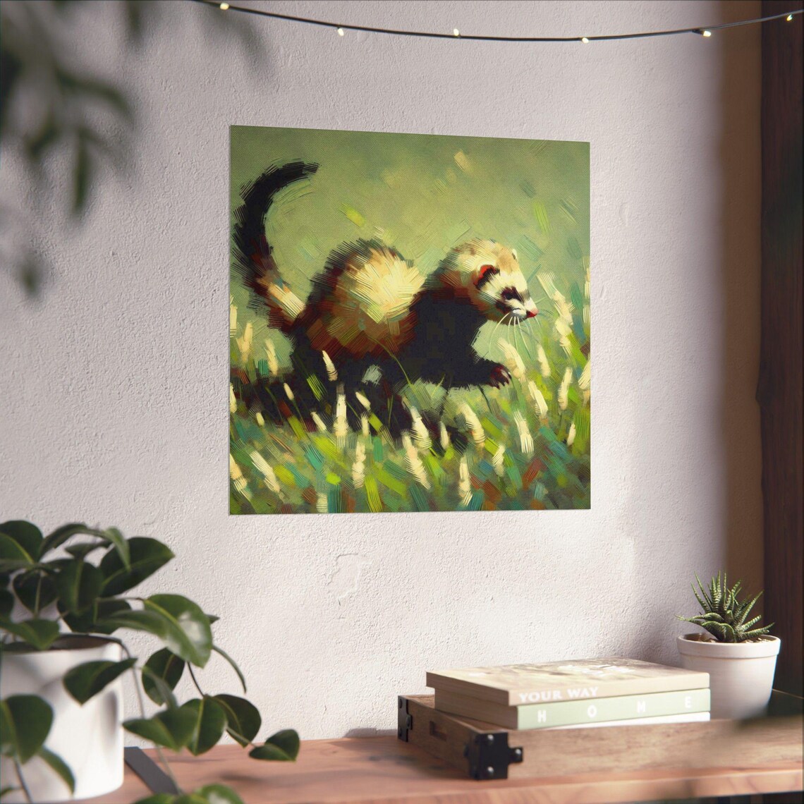 Playful Ferret Running Through Tall Meadow Grass Wildlife Poster - Image 4