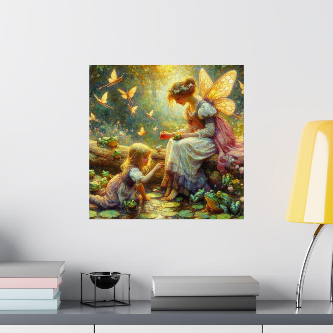 Fairy Girl with Frogs and Butterflies Pond Fantasy Art Poster - Image 2