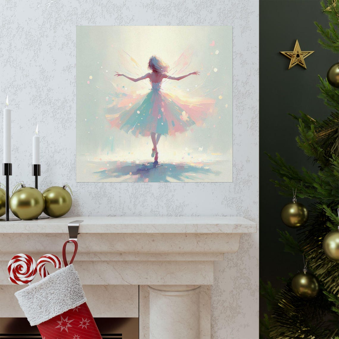 Ballerina Fairy Dancing in Soft Pastel Light with Petals Poster - Image 3