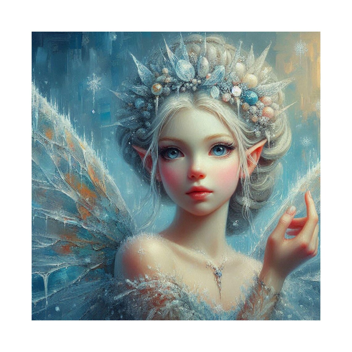 Ice Fairy with Crystal Wings in Winter Snow Fantasy Art Poster - Image 7
