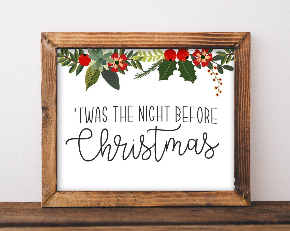 Twas The Night Before Christmas Holly Berry Border Holiday Poster