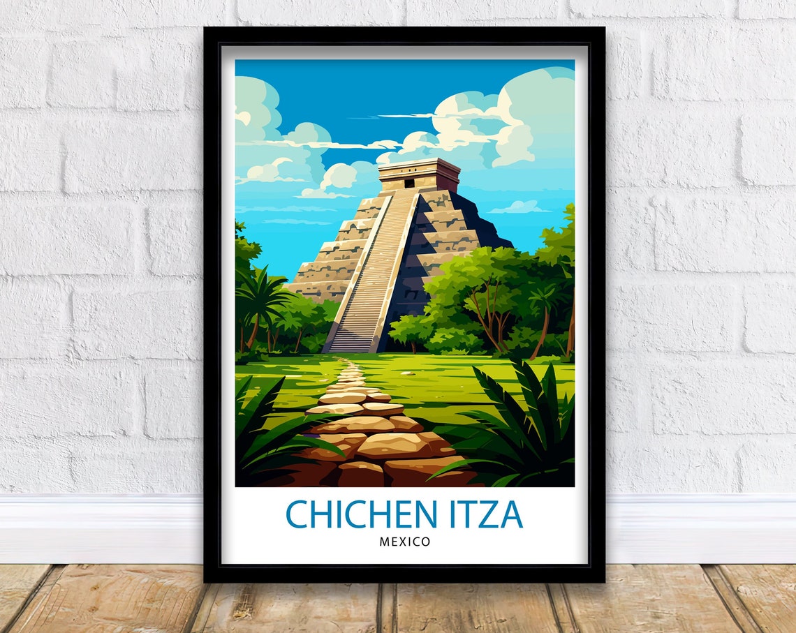 Chichen Itza Travel Print Mayan Ruins Wall Art Chichen Itza Poster Mexico Travel Prints Chichen Itza Art Print