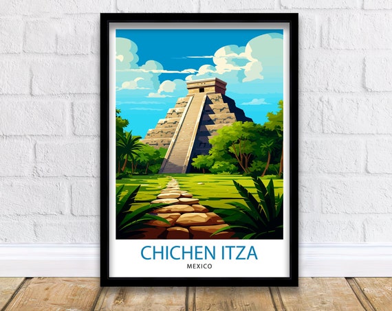 Chichen Itza Travel Print Mayan Ruins Wall Art Chichen Itza Poster Mexico Travel Prints Chichen Itza Art Print