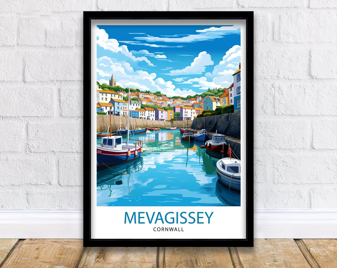 Mevagissey Cornwall Travel Poster, Place Decor