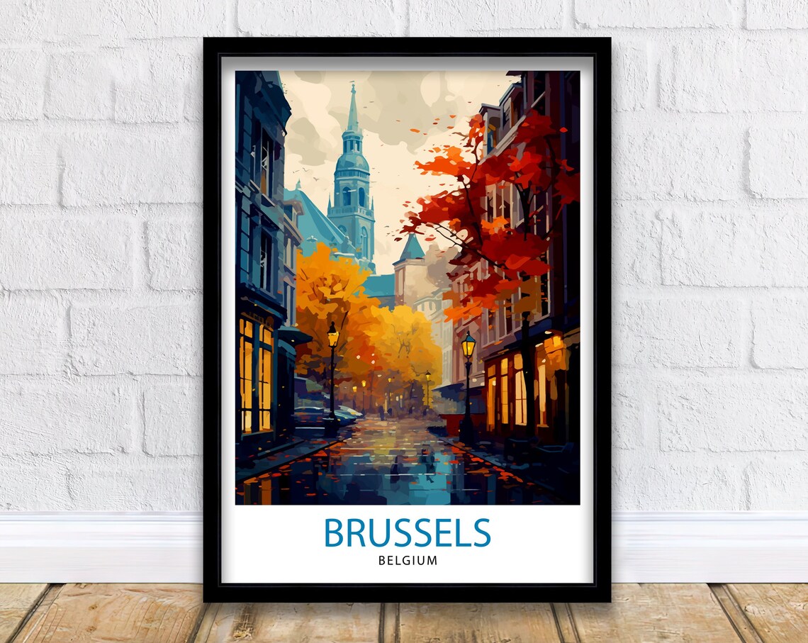 Brussels Belgium Historic City Autumn Rain Old Town Scene Poster