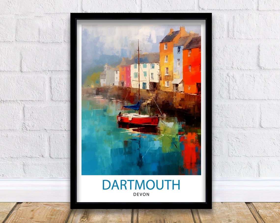 Dartmouth Harbour Travel Print Dartmouth Wall Decor Dartmouth Poster Uk Travel Prints Dartmouth Art Print Dartmouth Illustration Dartmouth