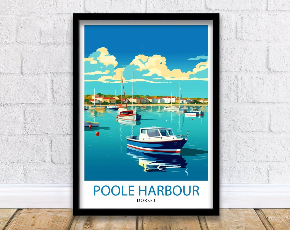 Poole Harbour Dorset Sailboats Calm Water Marina Travel Poster