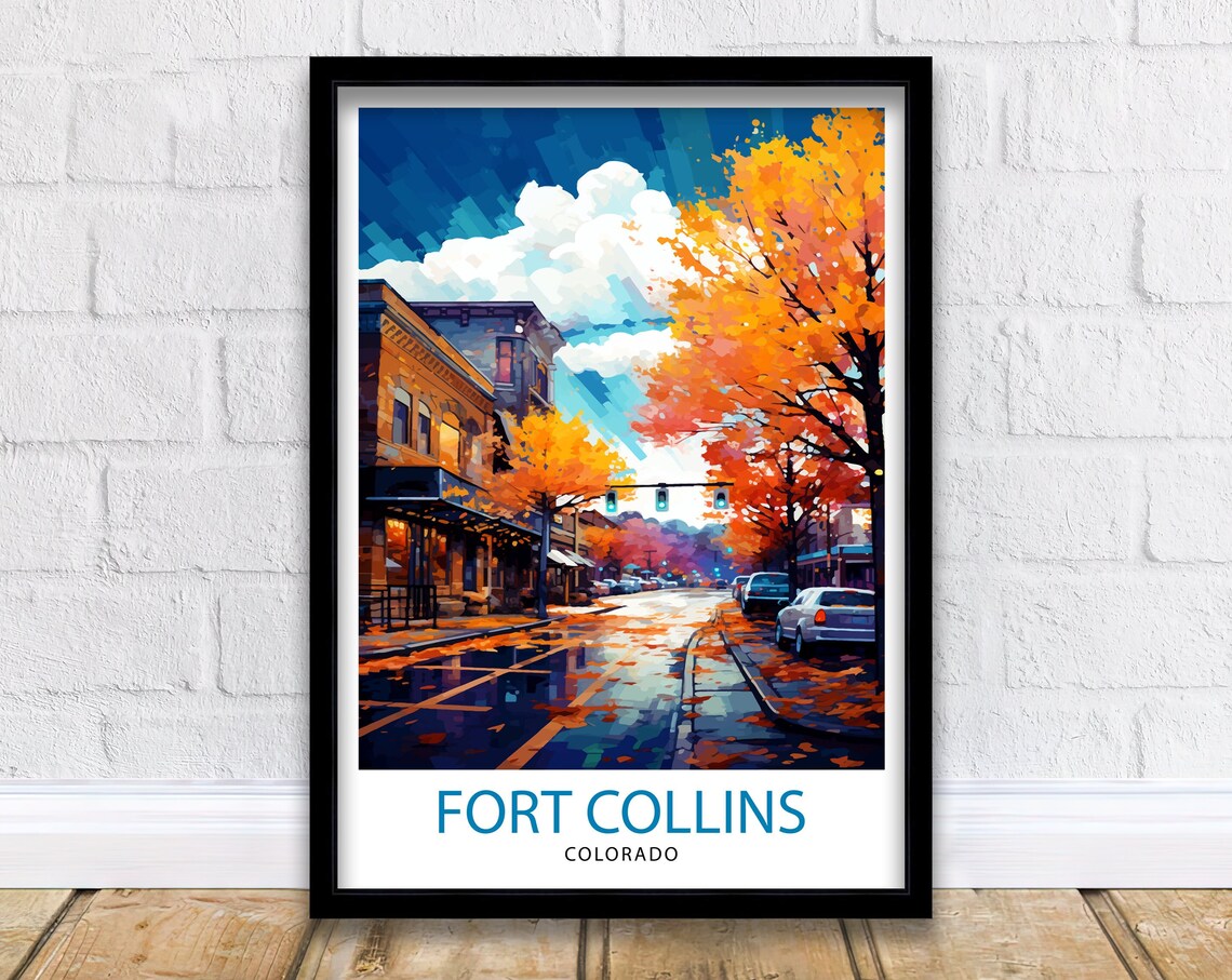 Fort Collins Colorado Golden Autumn Downtown Street Scene Poster