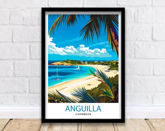Anguilla Caribbean Palm Fringed Tropical Beach Sailboats Poster