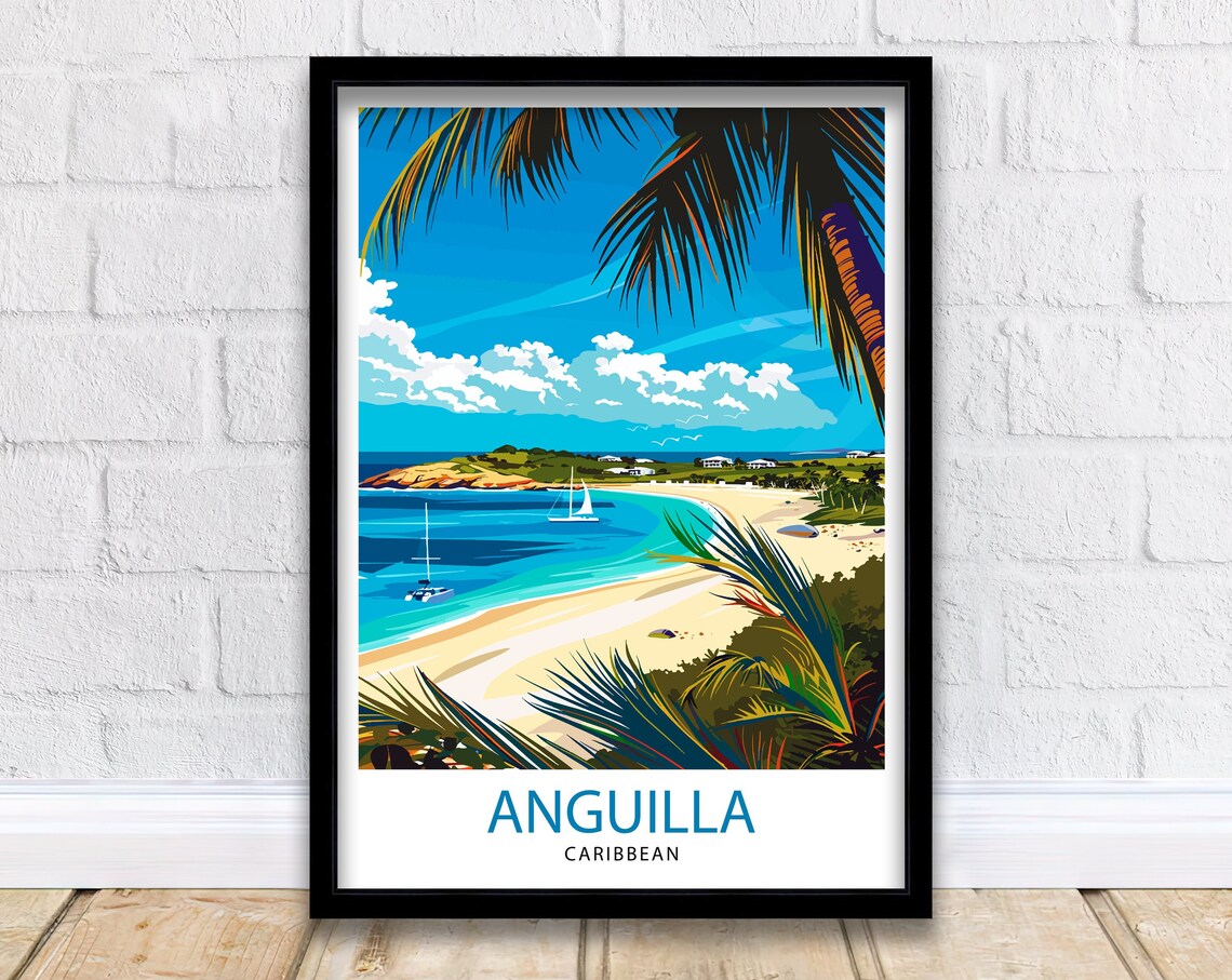 Anguilla Caribbean Palm Fringed Tropical Beach Sailboats Poster