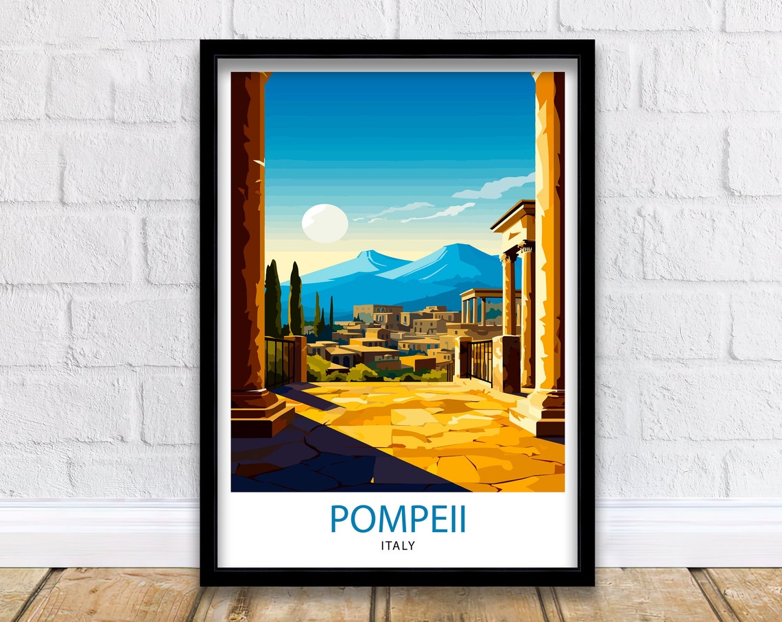Pompeii Italy Ancient Ruins Columns Mount Vesuvius View Poster