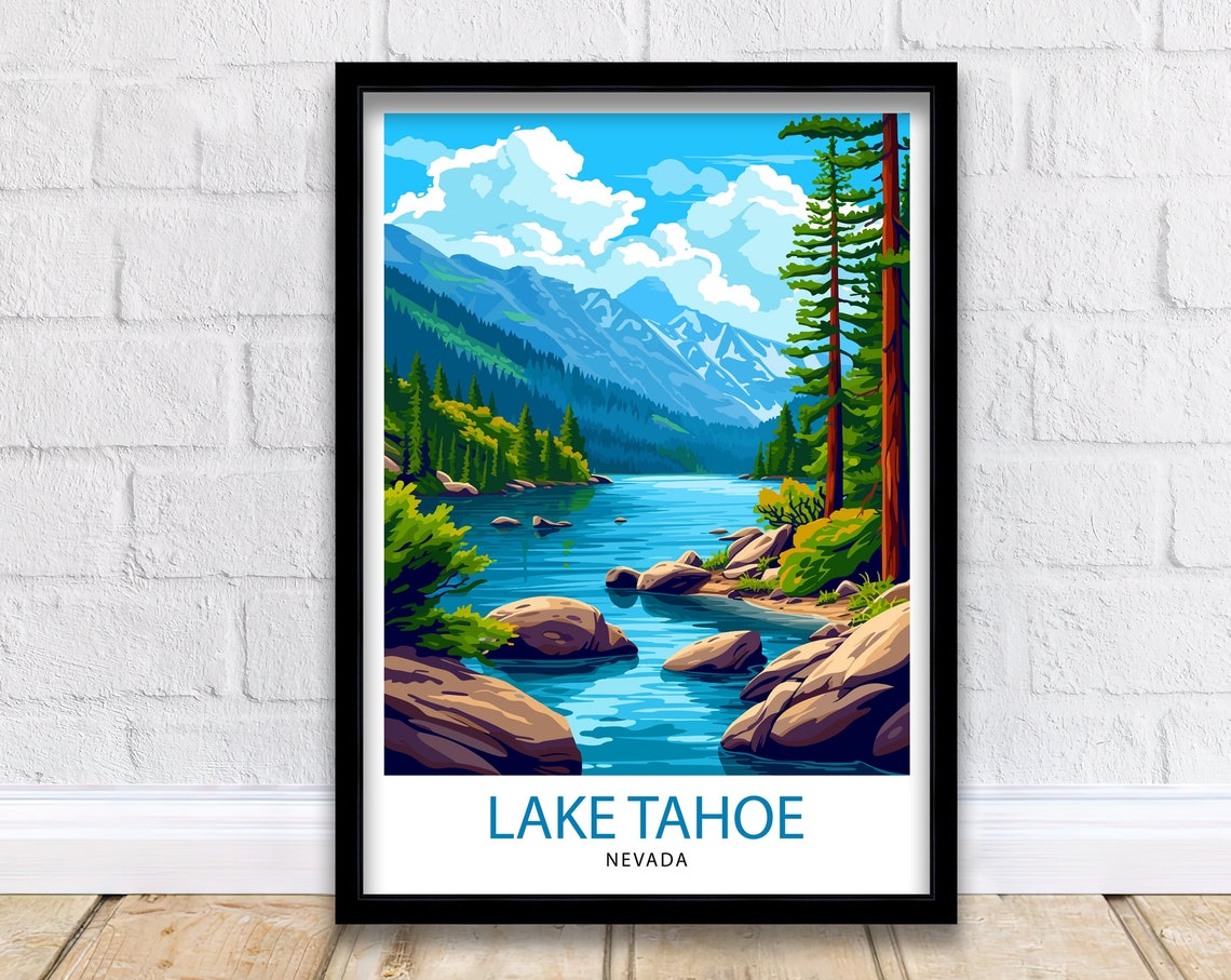 Lake Tahoe California Travel Print Lake Tahoe Wall Decor Lake Tahoe Home Living Decor Lake Tahoe Illustration Travel Poster